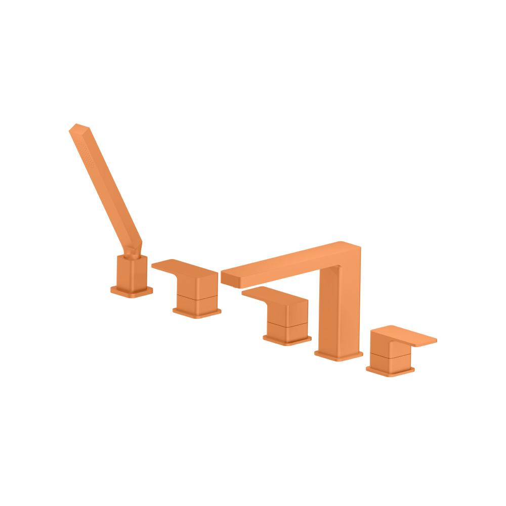 Five Hole Deck Mounted Roman Tub Faucet With Hand Shower | Terracotta Orange