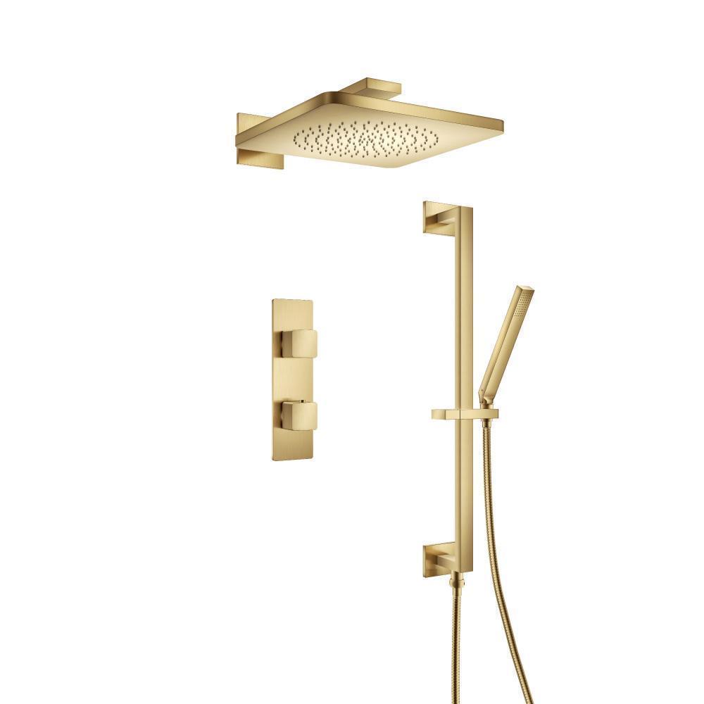 Two Output Shower Set With Shower Head, Hand Held And Slide Bar | Satin Brass PVD