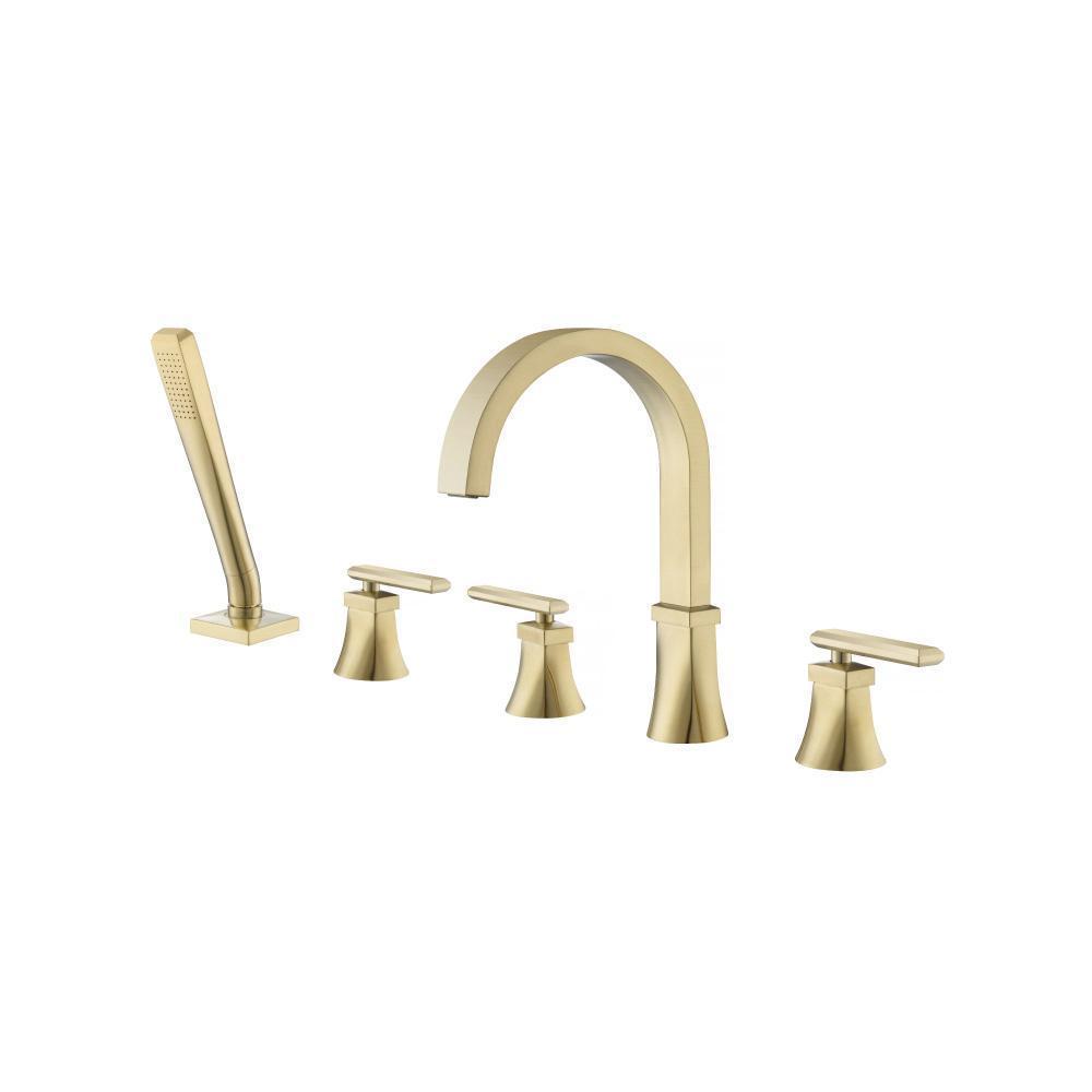 Five Hole Deck Mounted Roman Tub Faucet With Hand Shower | Satin Brass PVD