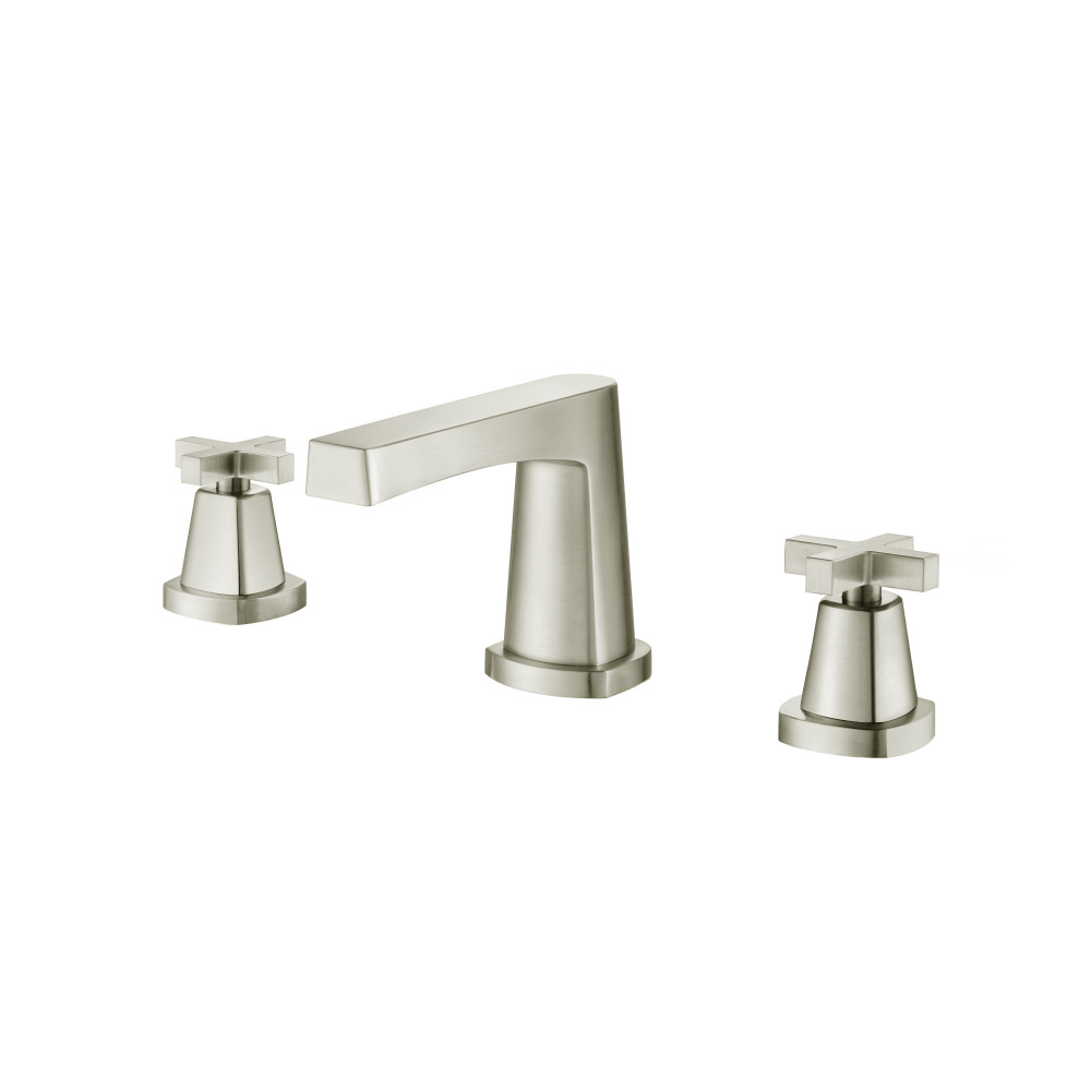 Three Hole 8" Widespread Two Handle Bathroom Faucet | Brushed Nickel PVD