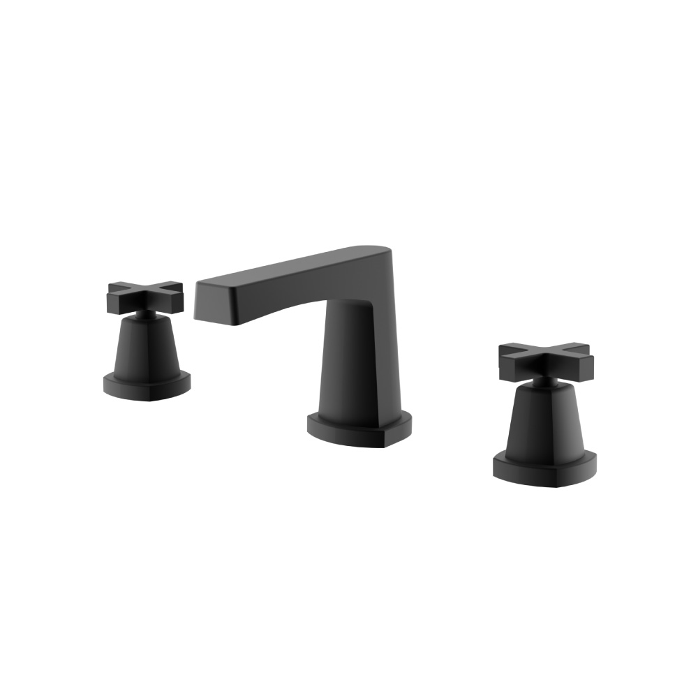 Three Hole 8" Widespread Two Handle Bathroom Faucet | Matte Black