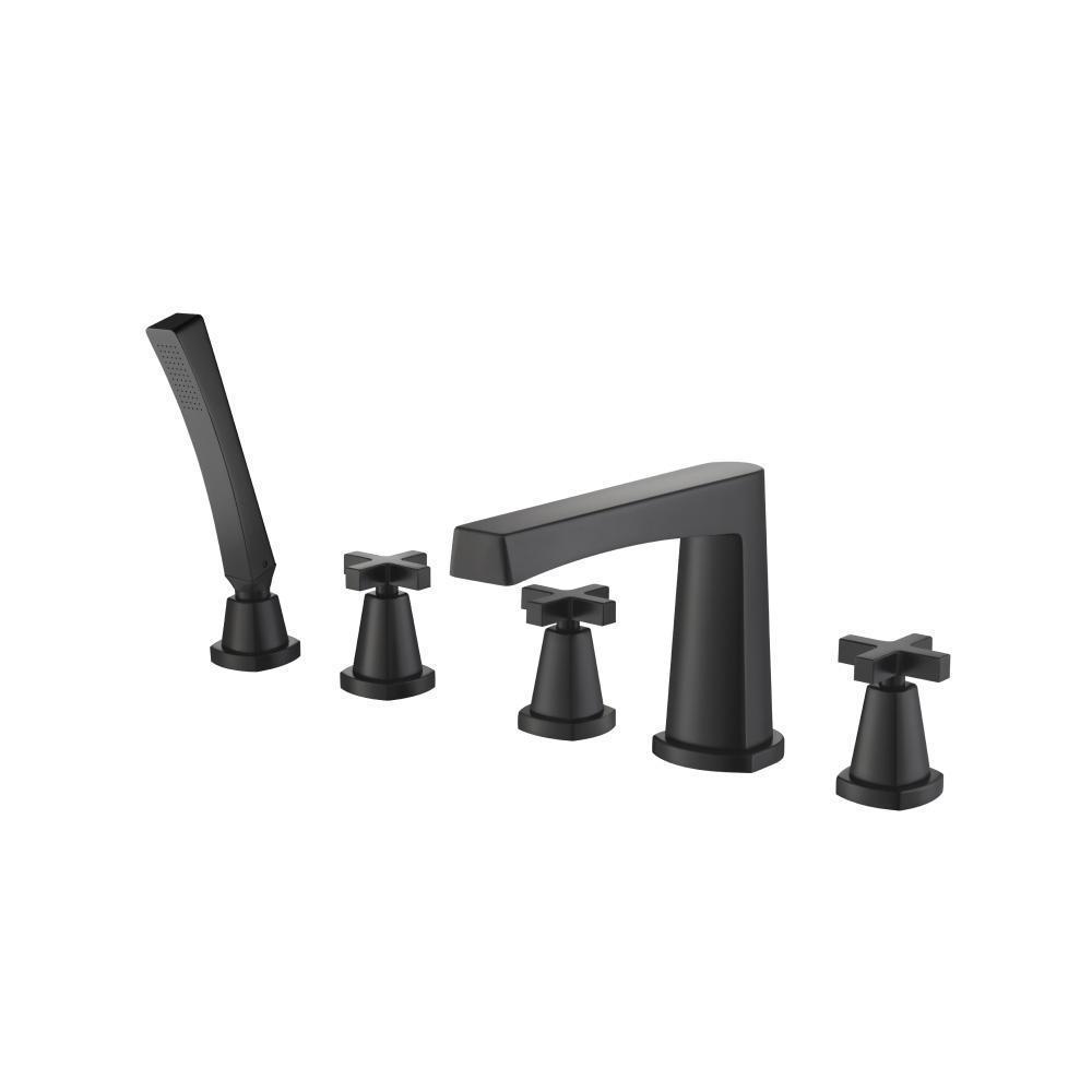 Five Hole Deck Mounted Roman Tub Faucet With Hand Shower | Matte Black