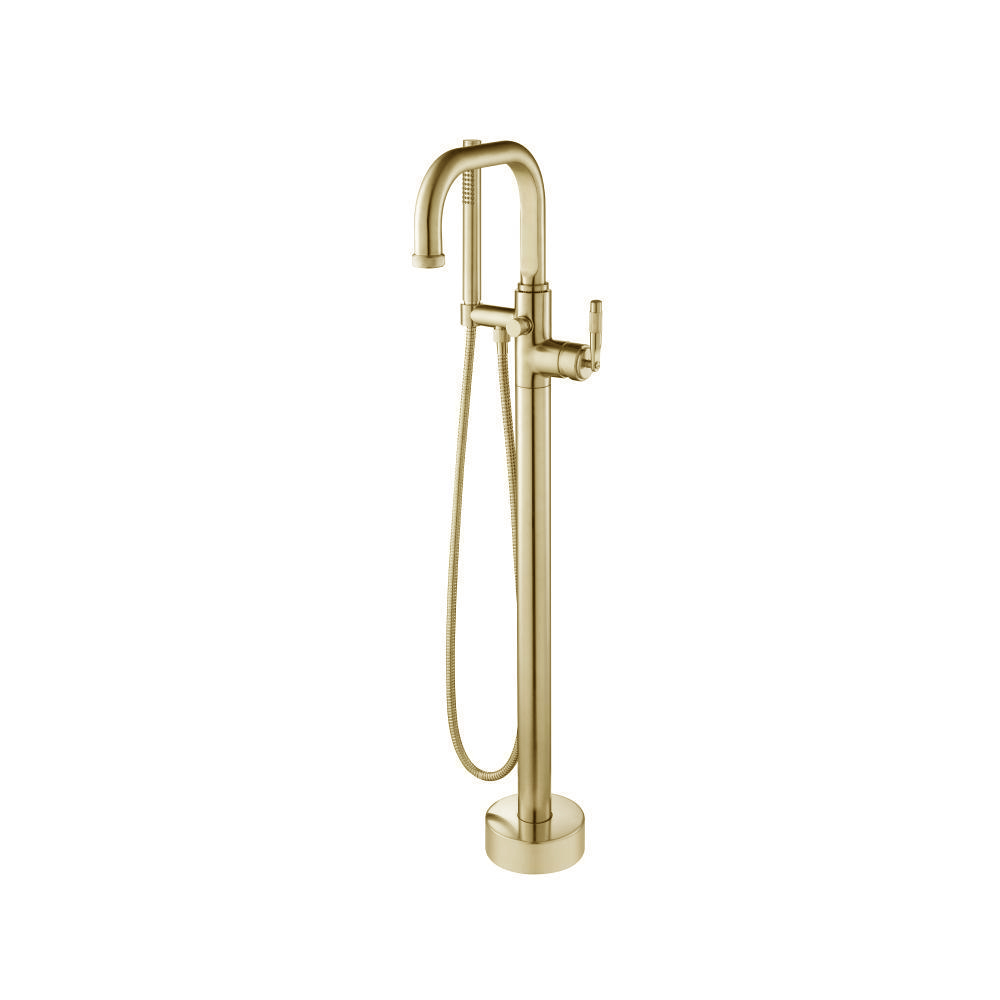 Freestanding Floor Mount Bathtub / Tub Filler With Hand Shower | Satin Brass PVD
