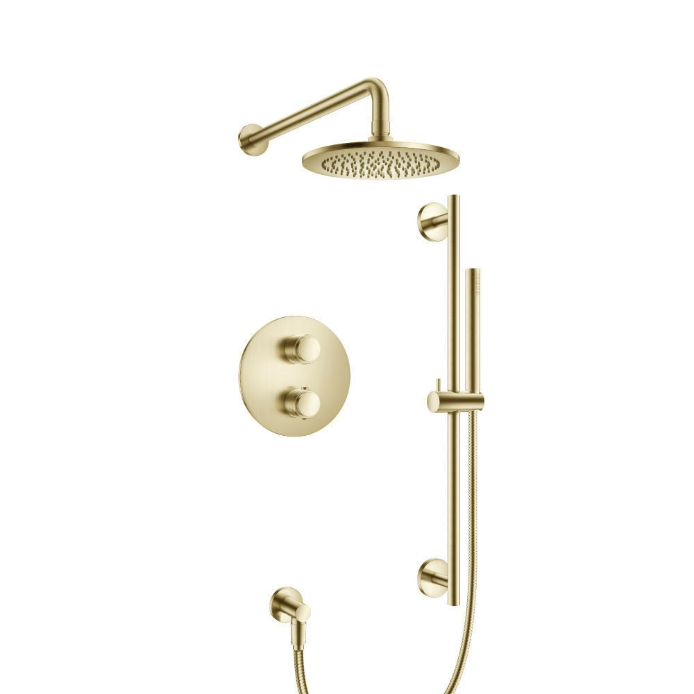 Two Output Shower Set With Shower Head, Hand Held And Slide Bar | Satin Brass PVD