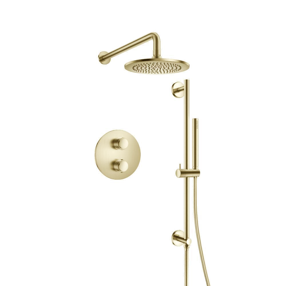 Two Output Shower Set With Shower Head, Hand Held And Slide Bar | Satin Brass PVD