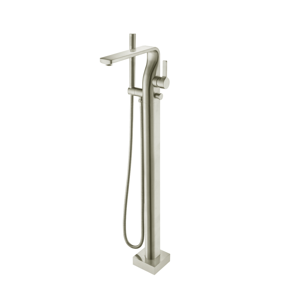 Freestanding Floor Mount Bathtub / Tub Filler With Hand Shower | Brushed Nickel PVD