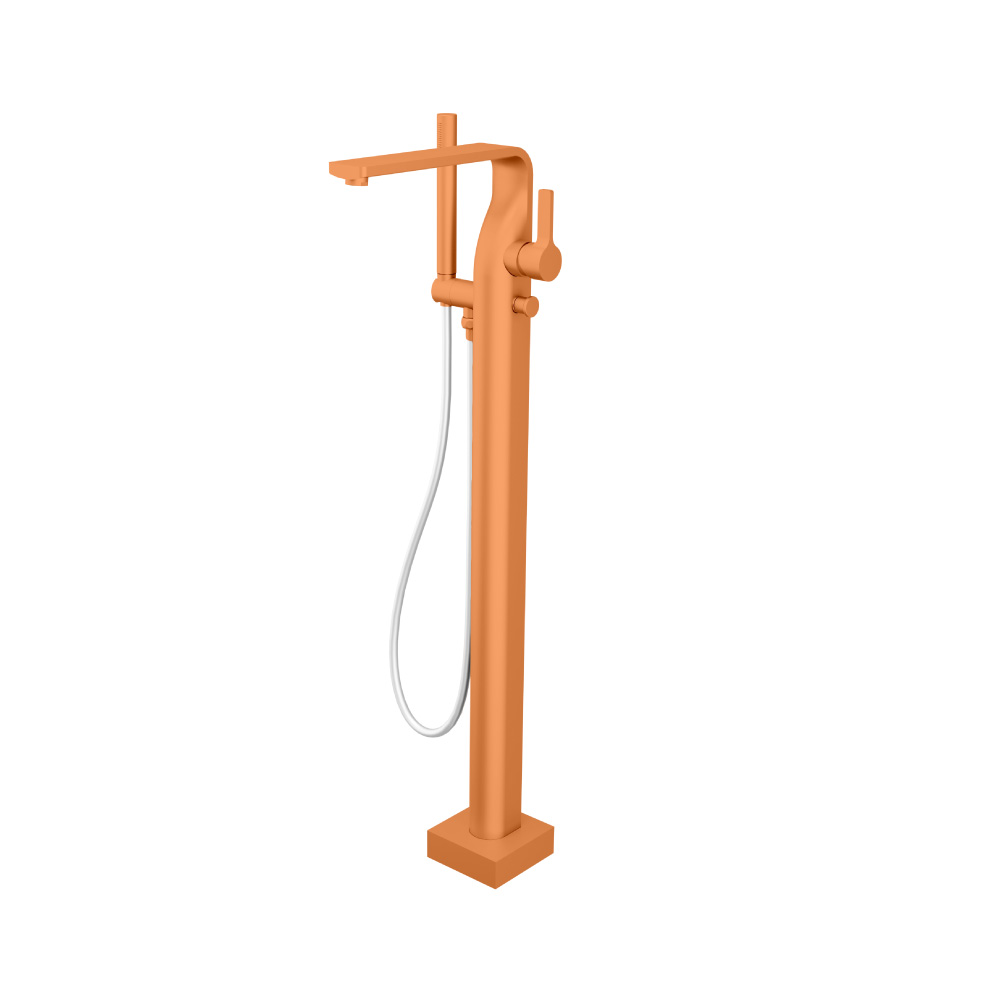 Freestanding Floor Mount Bathtub / Tub Filler With Hand Shower | Terracotta Orange