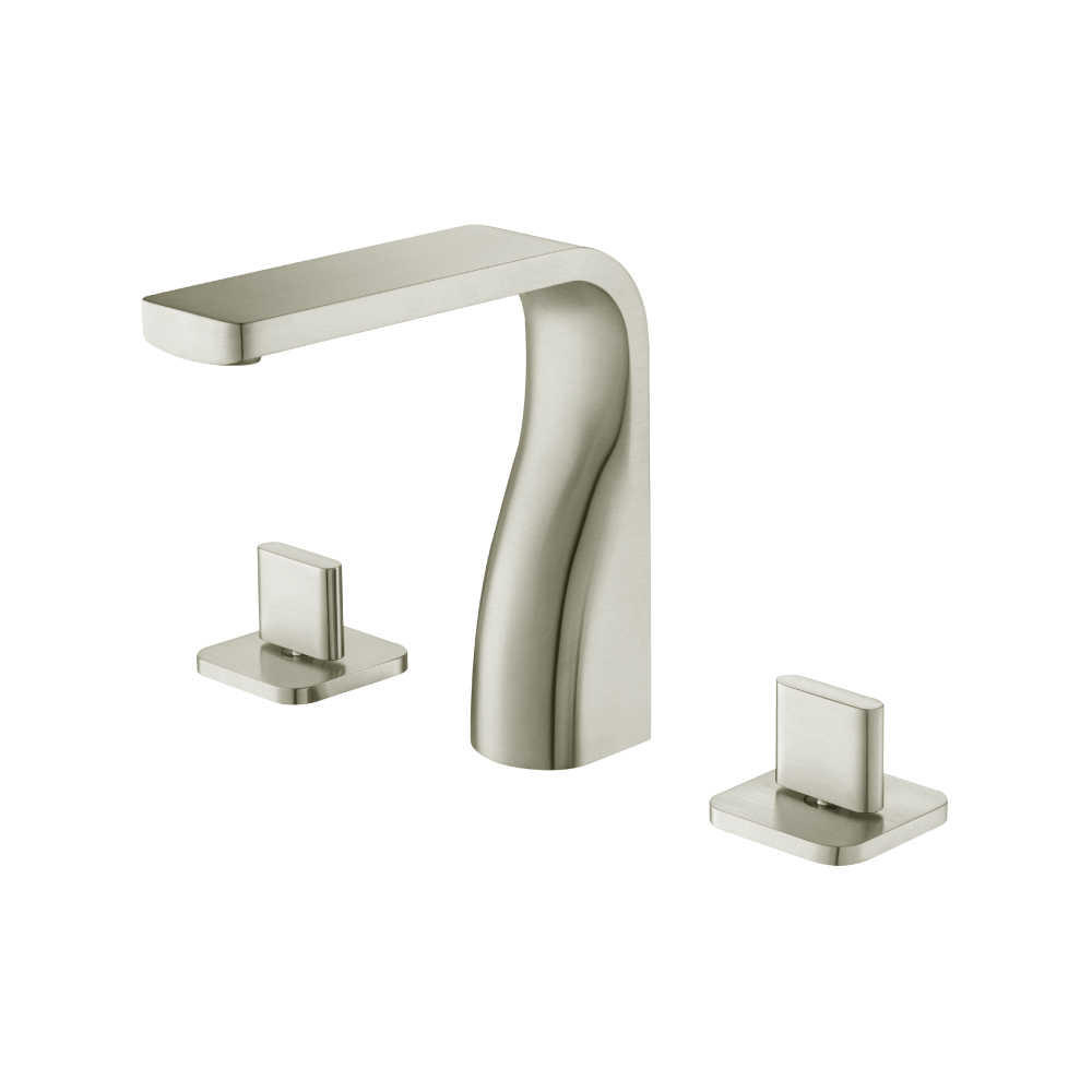 Three Hole 8" Widespread Two Handle Bathroom Faucet | Brushed Nickel PVD