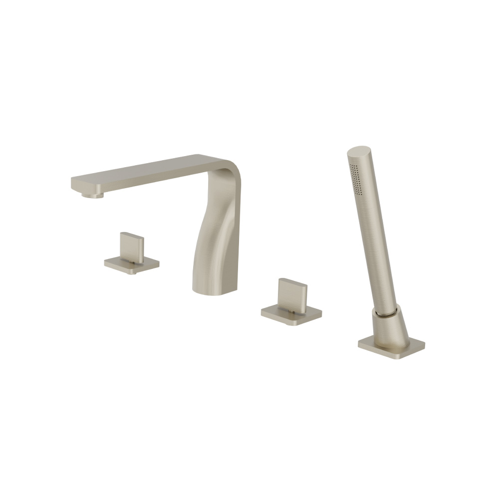 4 Hole Deck Mounted Roman Tub Faucet With Hand Shower | Brushed Nickel PVD