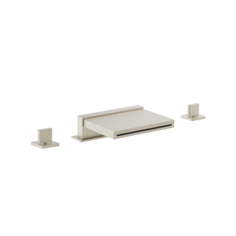 3 Hole Deck Mount Cascade / Sheet Flow Roman Tub Faucet | Brushed Nickel PVD