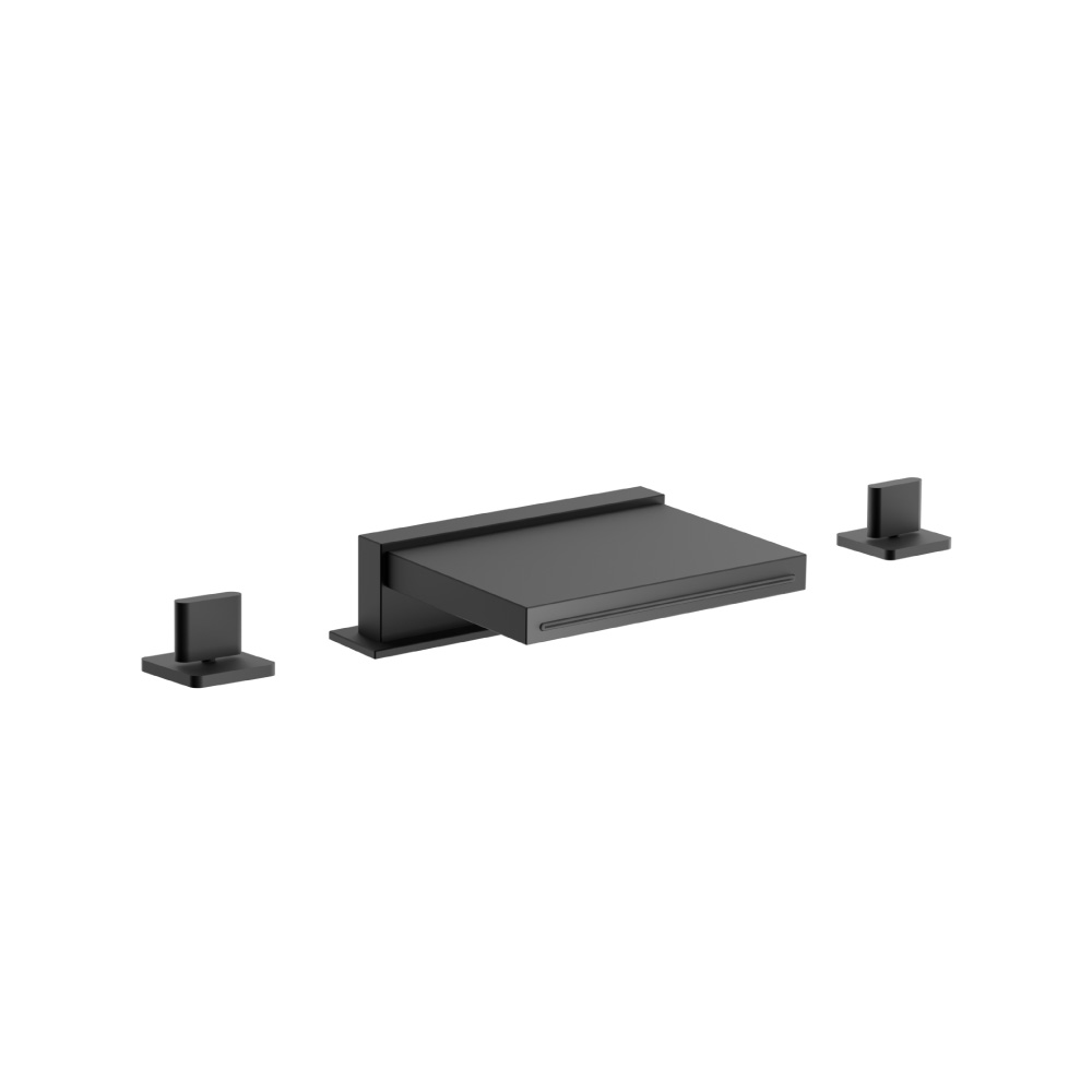3 Hole Deck Mount Cascade / Sheet Flow Roman Tub Faucet | Matte Black