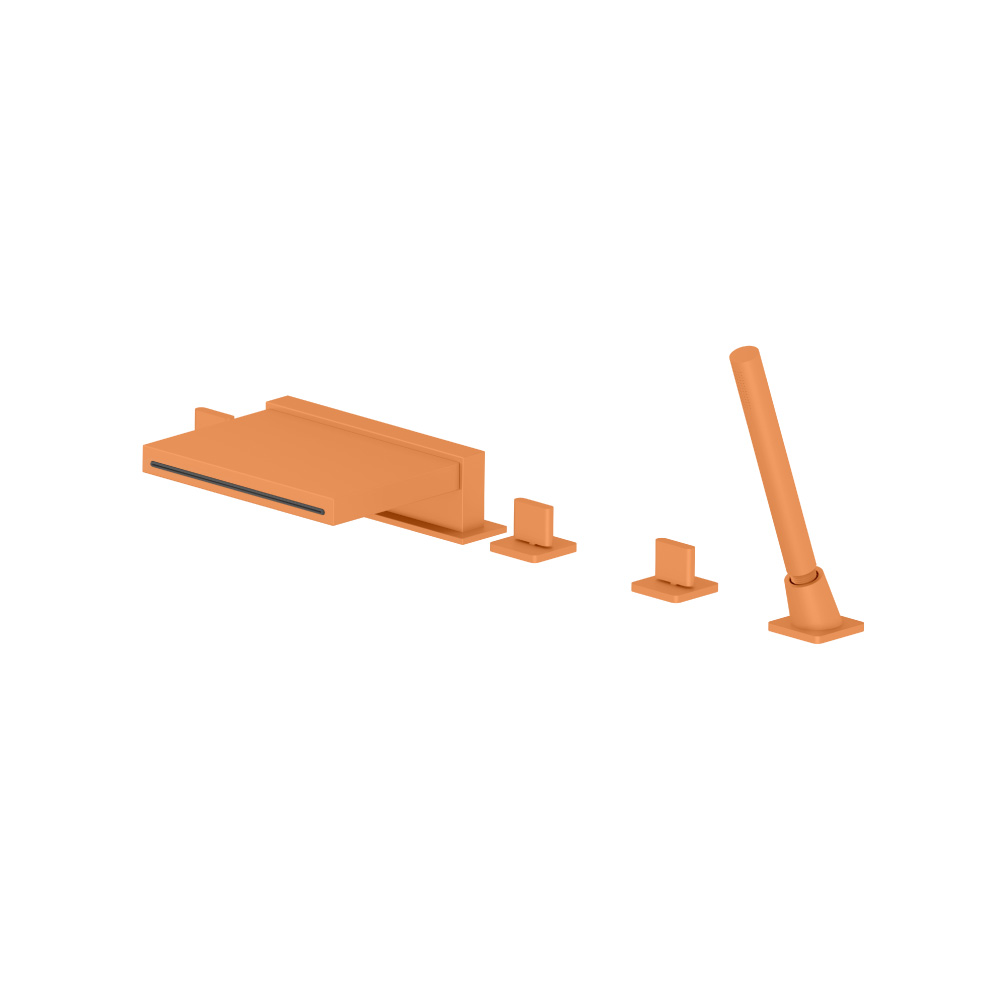 Five Hole Deck Mounted Cascade Flow Roman Tub Faucet With Hand Shower | Terracotta Orange