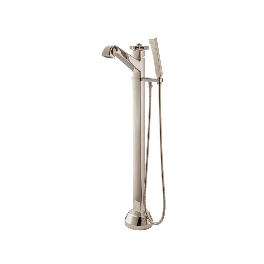 Freestanding Floor Mount Bathtub / Tub Filler With Hand Shower | Polished Nickel PVD