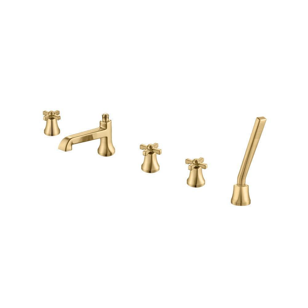 Five Hole Deck Mounted Roman Tub Faucet With Hand Shower | Brushed Bronze PVD