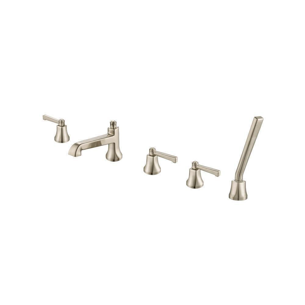 Five Hole Deck Mounted Roman Tub Faucet With Hand Shower | Brushed Nickel PVD