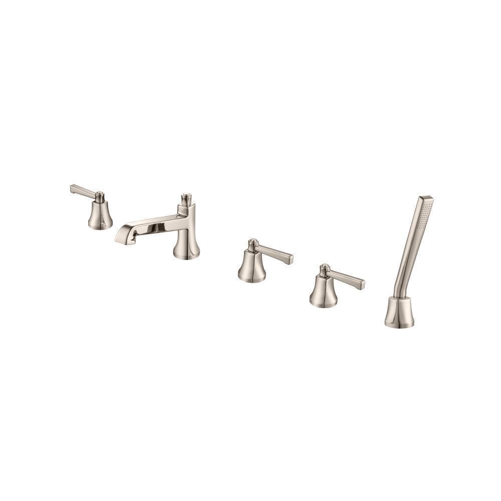 Five Hole Deck Mounted Roman Tub Faucet With Hand Shower | Polished Nickel PVD