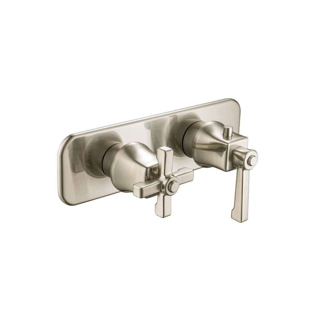 3/4" Horizontal Thermostatic Shower Valve & Trim - 2 Output | Brushed Nickel PVD