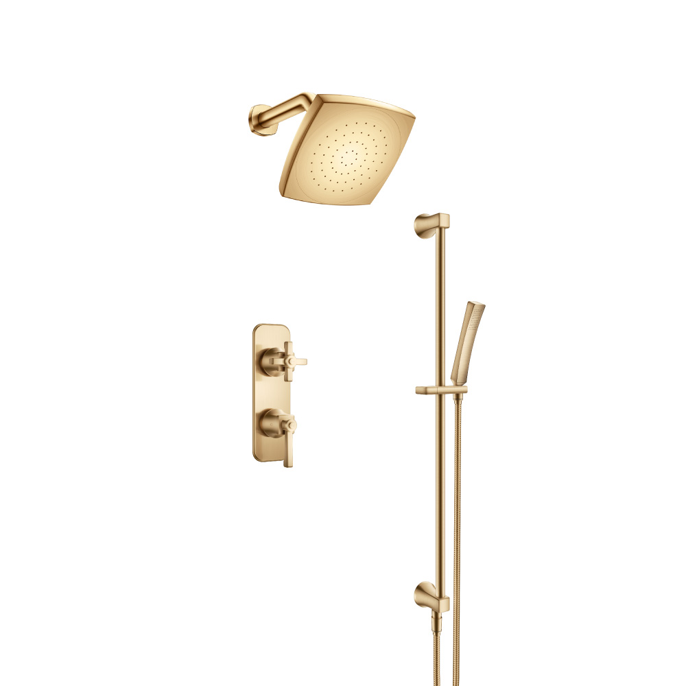 Two Output Shower Set With Shower Head, Hand Held And Slide Bar | Brushed Bronze PVD
