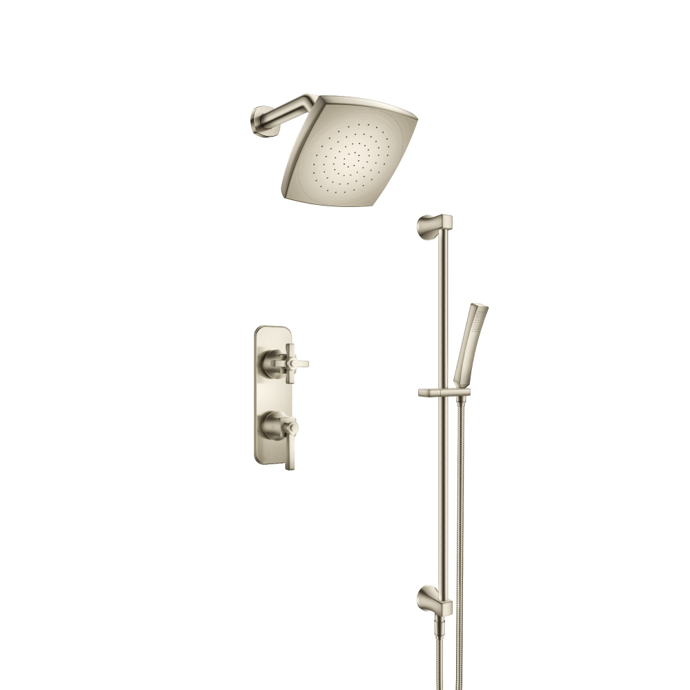 Two Output Shower Set With Shower Head, Hand Held And Slide Bar | Brushed Nickel PVD