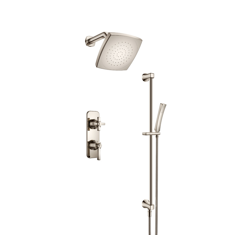 Two Output Shower Set With Shower Head, Hand Held And Slide Bar | Polished Nickel PVD