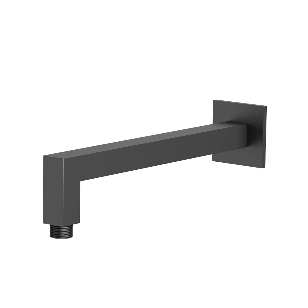 Wall Mount Square Shower Arm - 12" (300mm) - With Flange | Gloss Black