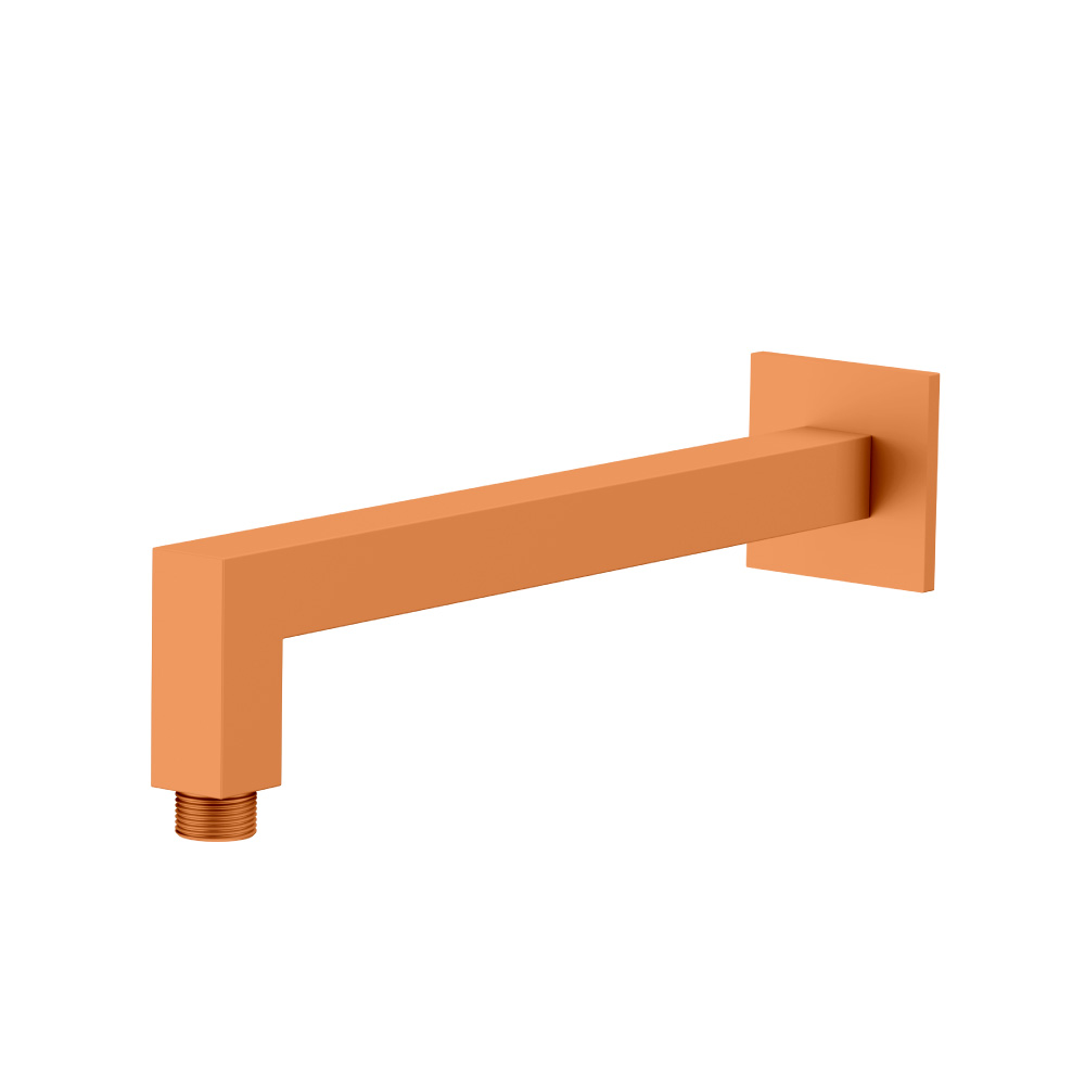 Wall Mount Square Shower Arm - 12" (300mm) - With Flange | Terracotta Orange