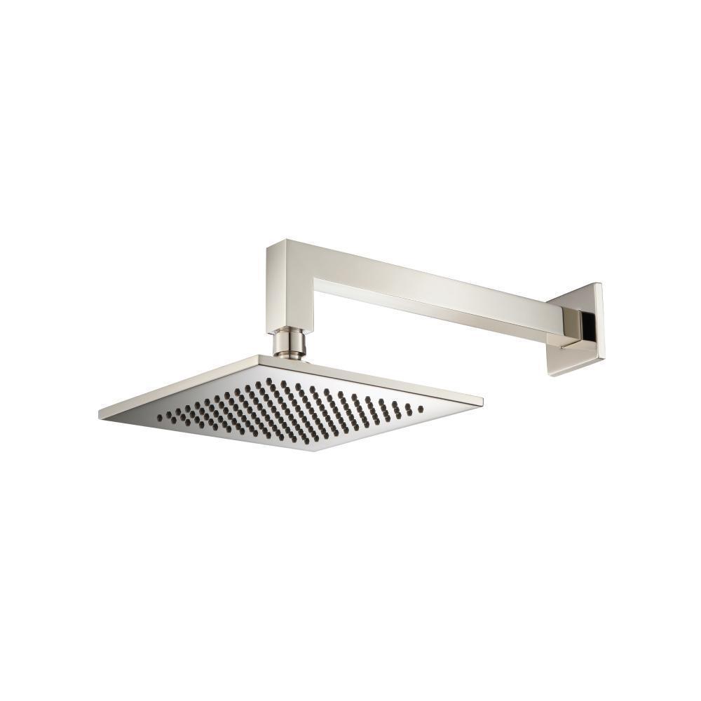 8" Solid Brass Showerhead / Rainhead With 12" Wall Mount Shower Arm | Polished Nickel PVD