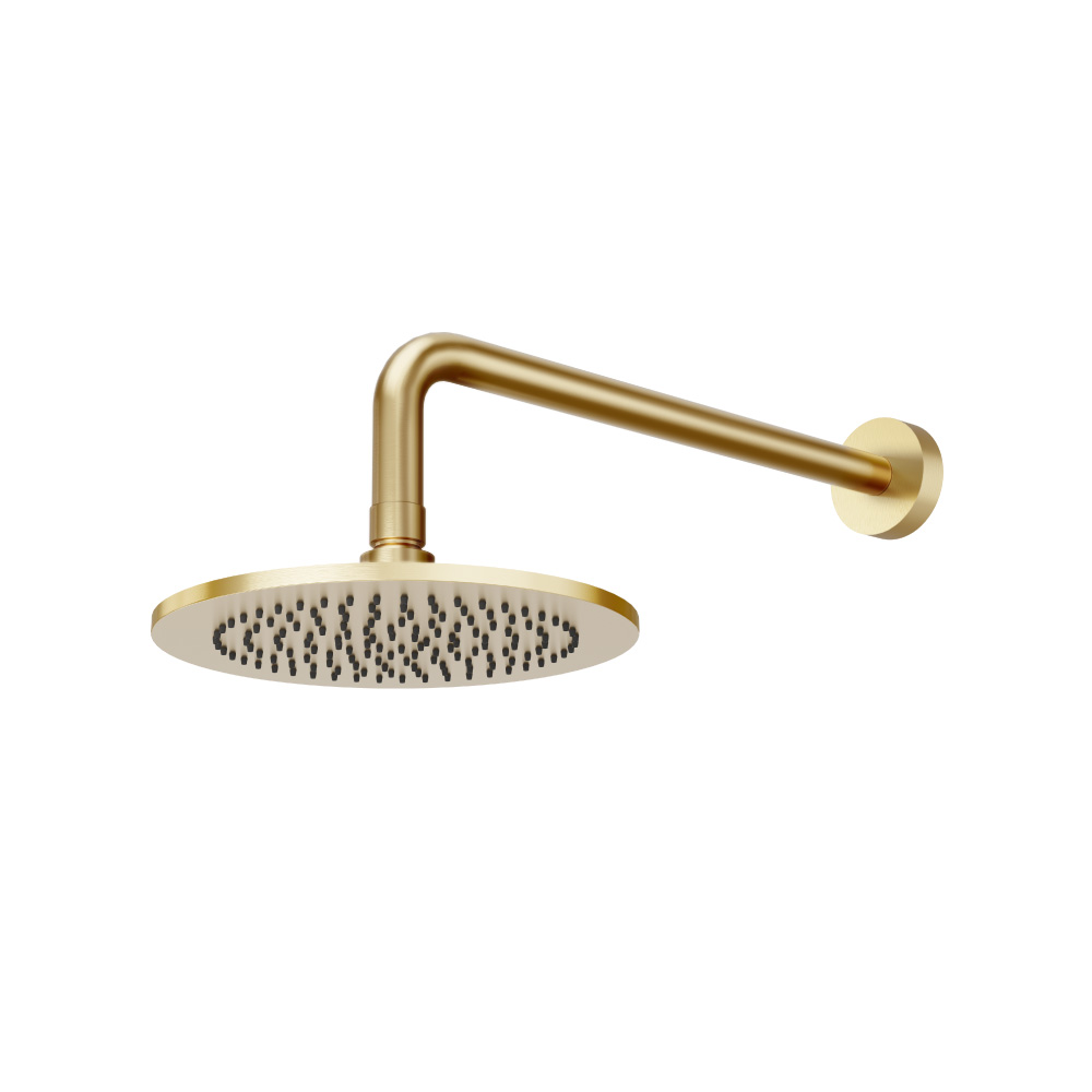 8" Solid Brass Showerhead / Rainhead With 12" Wall Mount Shower Arm | Satin Brass PVD