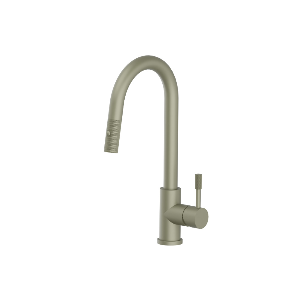 Vasco - Dual Spray Stainless Steel Kitchen Faucet With Pull Out & Knurling | Army Green