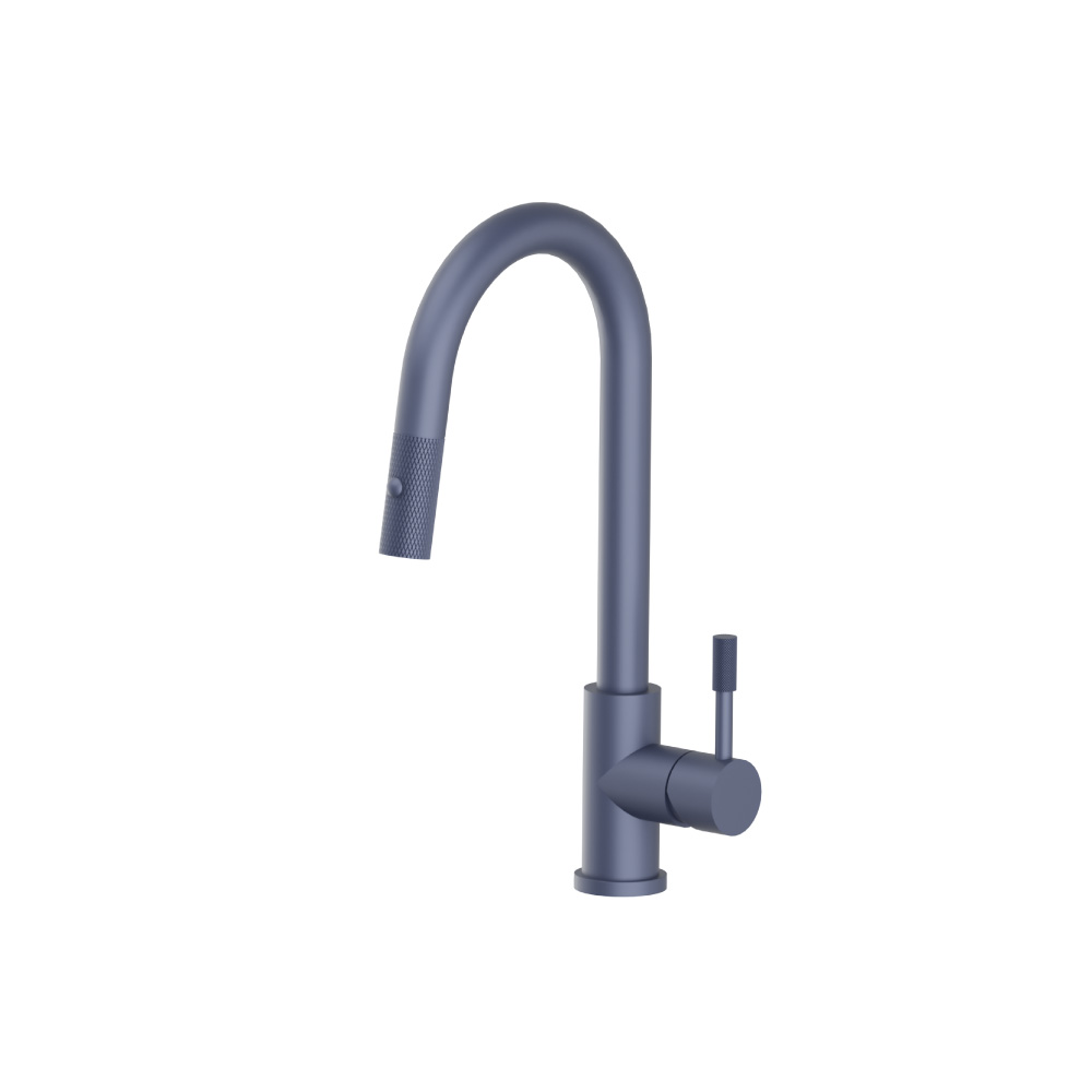 Vasco - Dual Spray Stainless Steel Kitchen Faucet With Pull Out & Knurling | Navy Blue