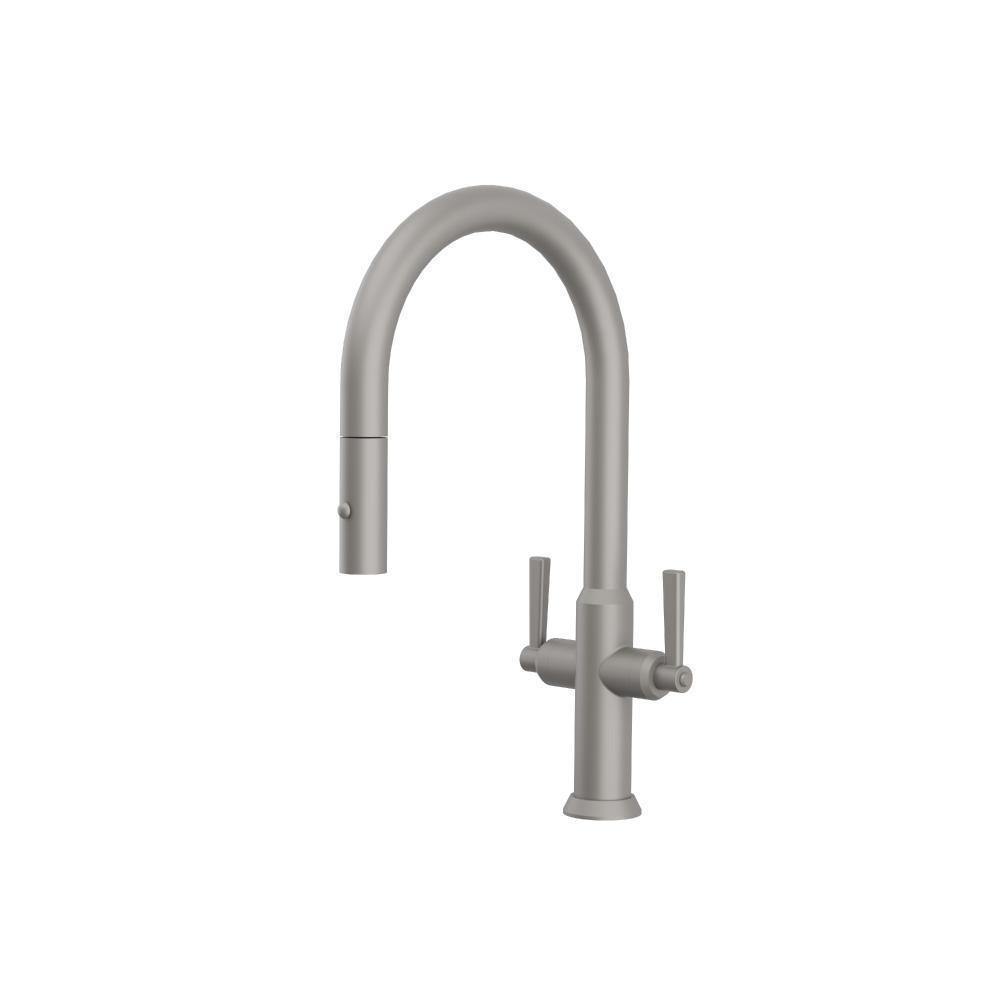 Velox - Dual Spray Stainless Steel Two Handle Kitchen Faucet With Pull Out | Steel Grey