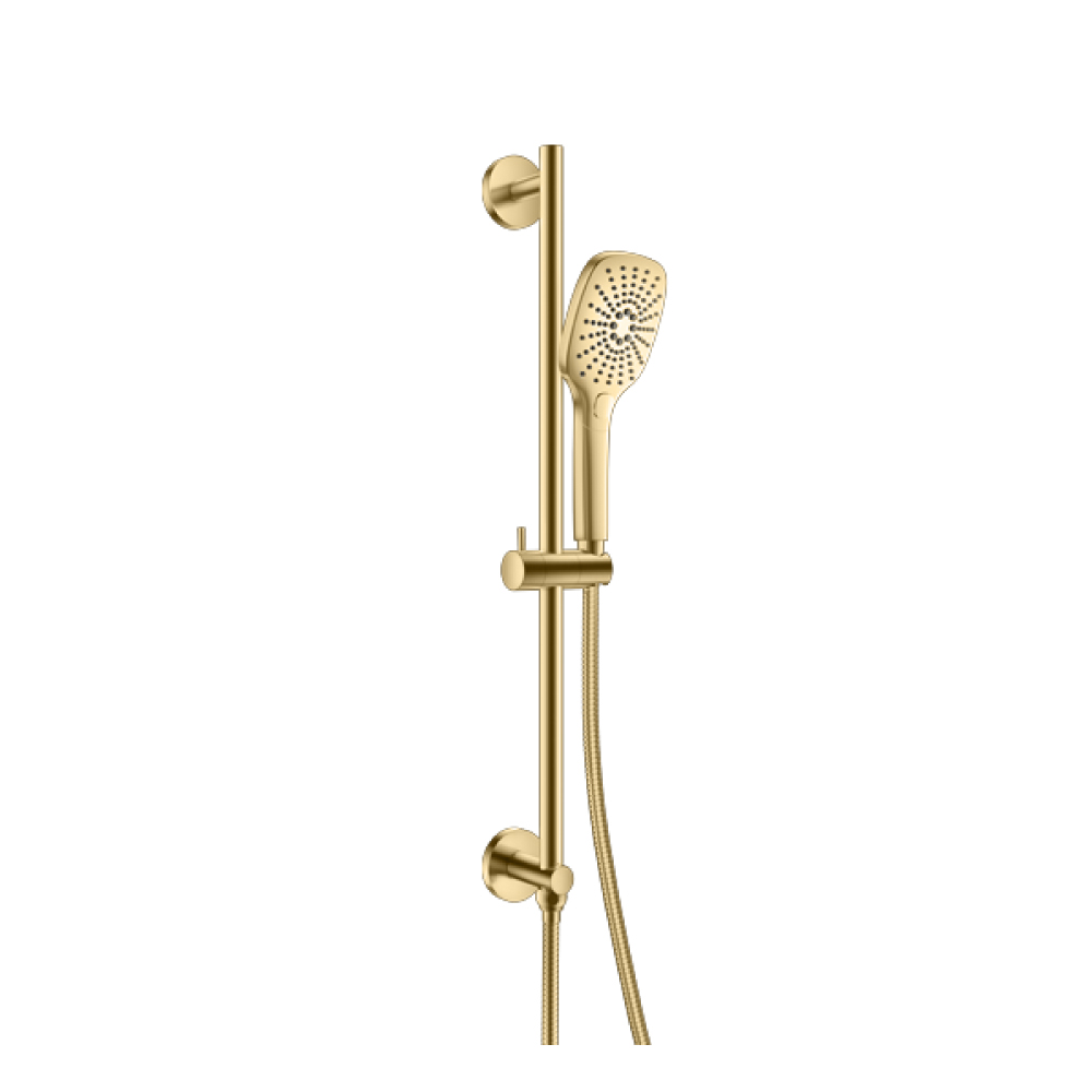 Hand Shower Set with Slide Bar, Integrated Elbow & Hose | Satin Brass PVD