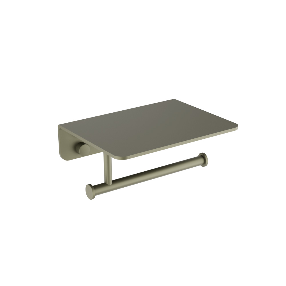 Brass Toilet Paper Holder With Cellphone Shelf | Army Green