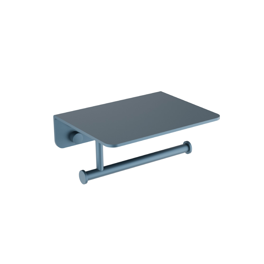 Brass Toilet Paper Holder With Cellphone Shelf | Blue Platinum