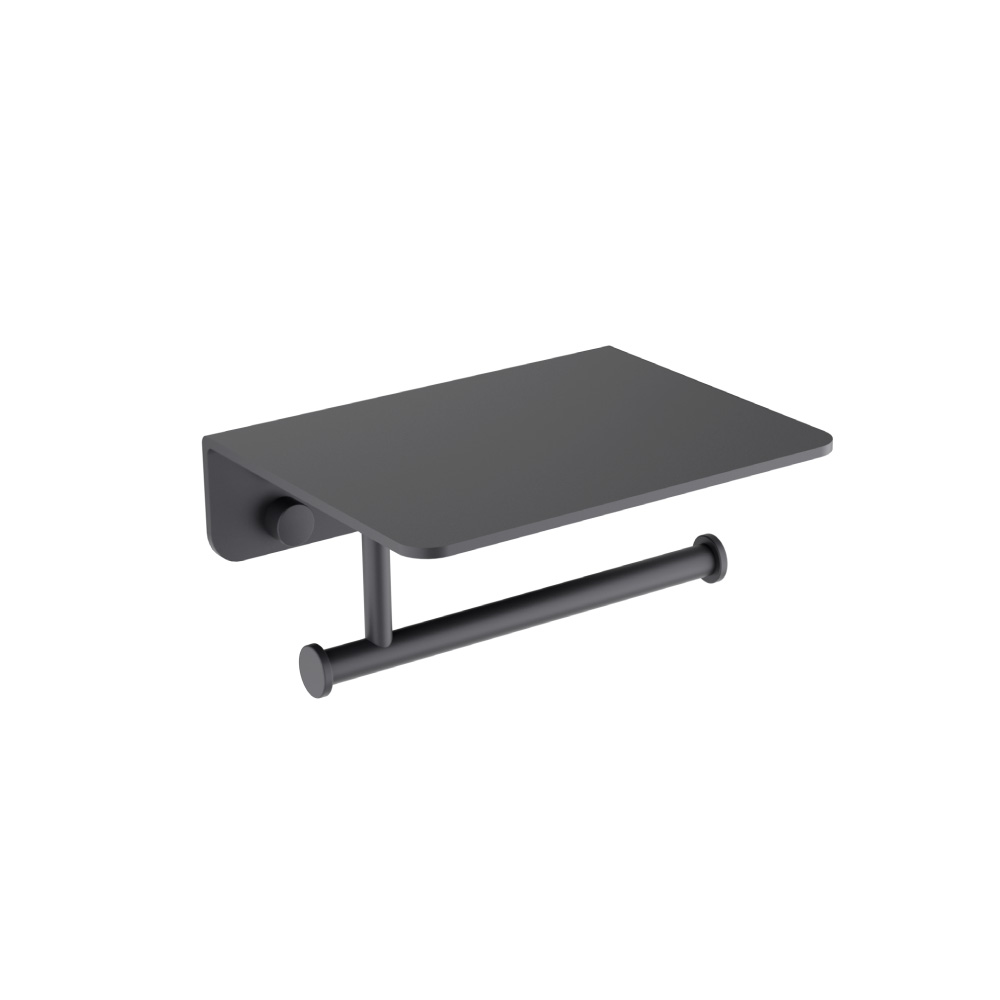Brass Toilet Paper Holder With Cellphone Shelf | Dark Grey