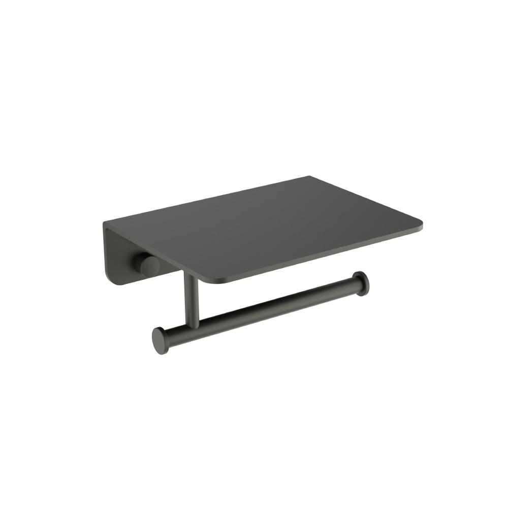Brass Toilet Paper Holder With Cellphone Shelf | Dark Green