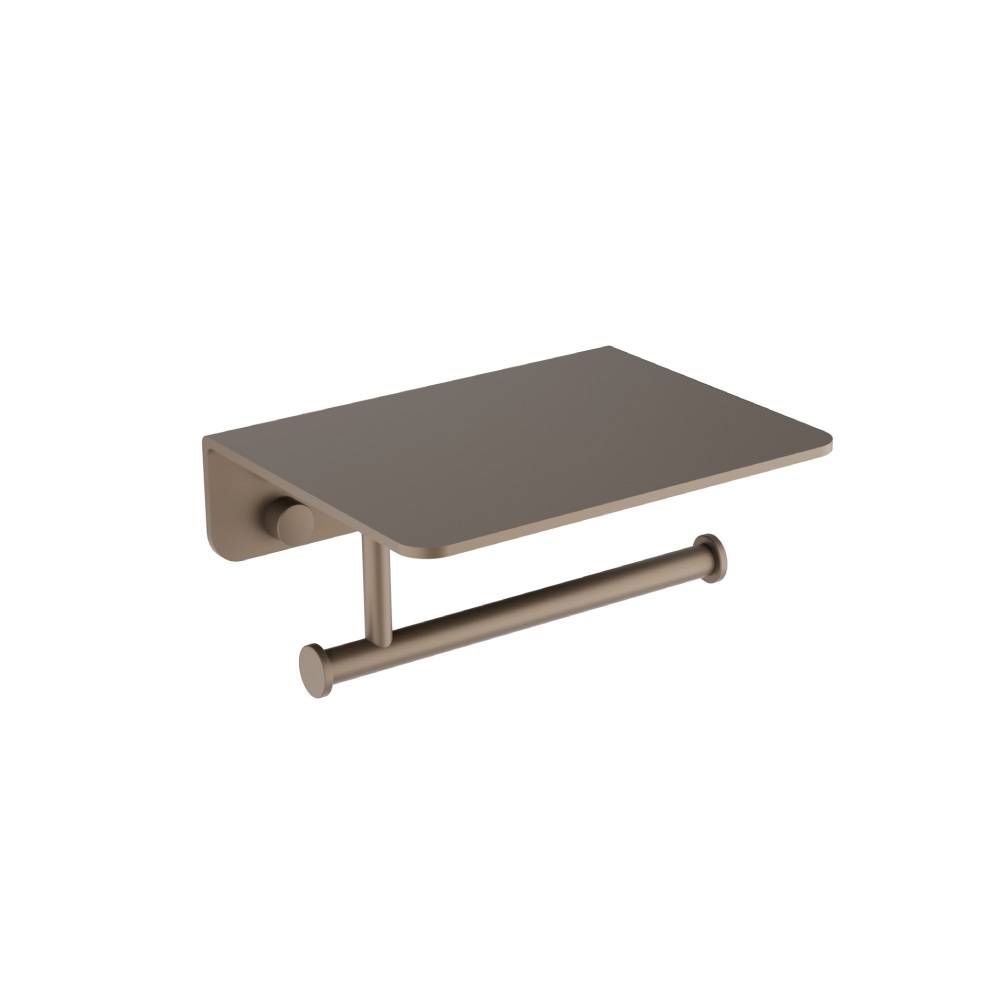 Brass Toilet Paper Holder With Cellphone Shelf | Dark Tan