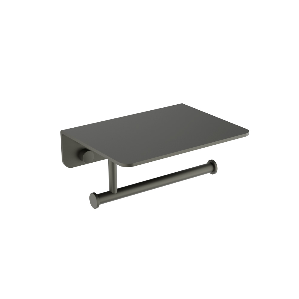 Brass Toilet Paper Holder With Cellphone Shelf | Gun Metal Grey