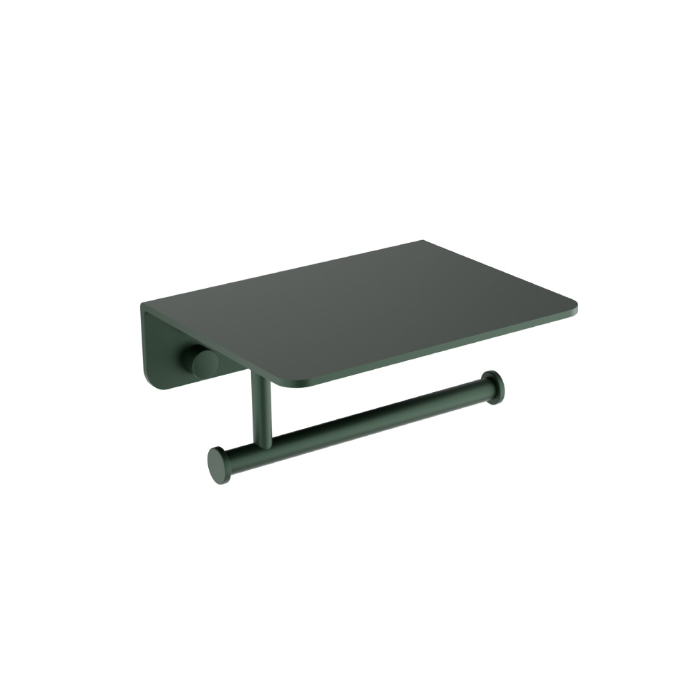 Brass Toilet Paper Holder With Cellphone Shelf | Leaf Green