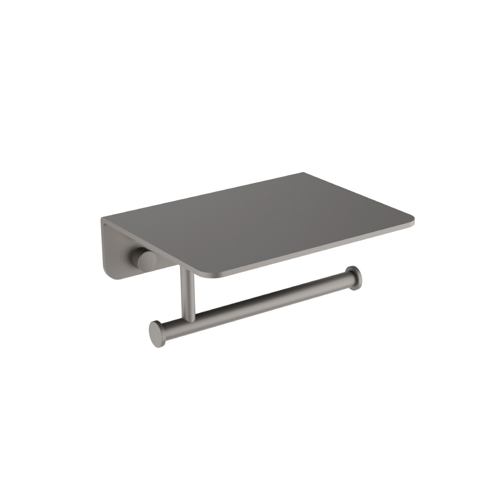 Brass Toilet Paper Holder With Cellphone Shelf | Steel Grey