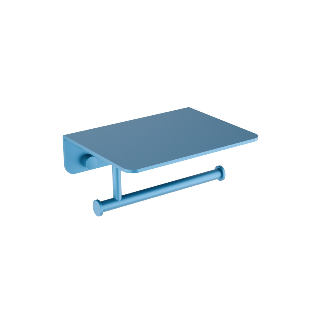 Brass Toilet Paper Holder With Cellphone Shelf | Sky Blue