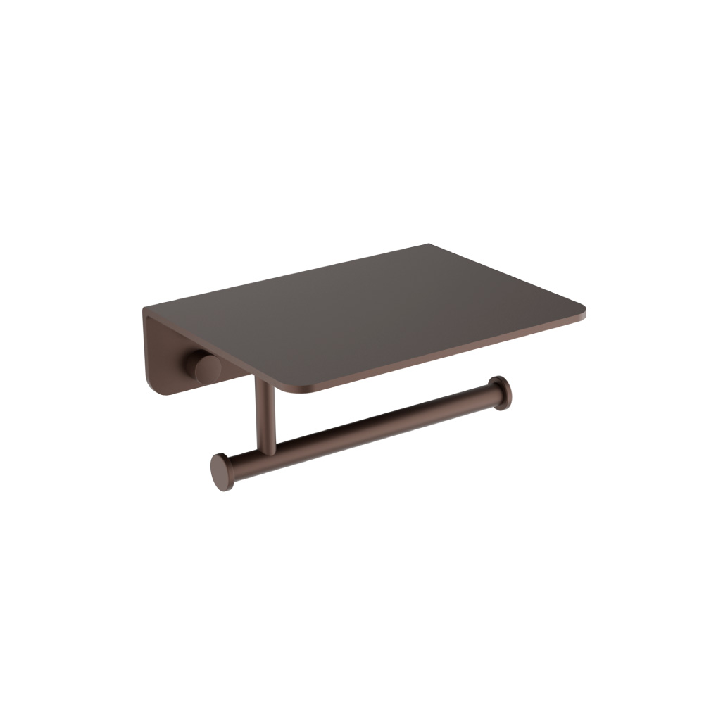 Brass Toilet Paper Holder With Cellphone Shelf | Vortex Brown
